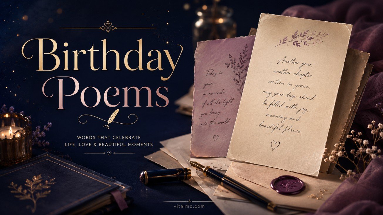 Birthday Poems cover with elegant poem cards and warm stationery details