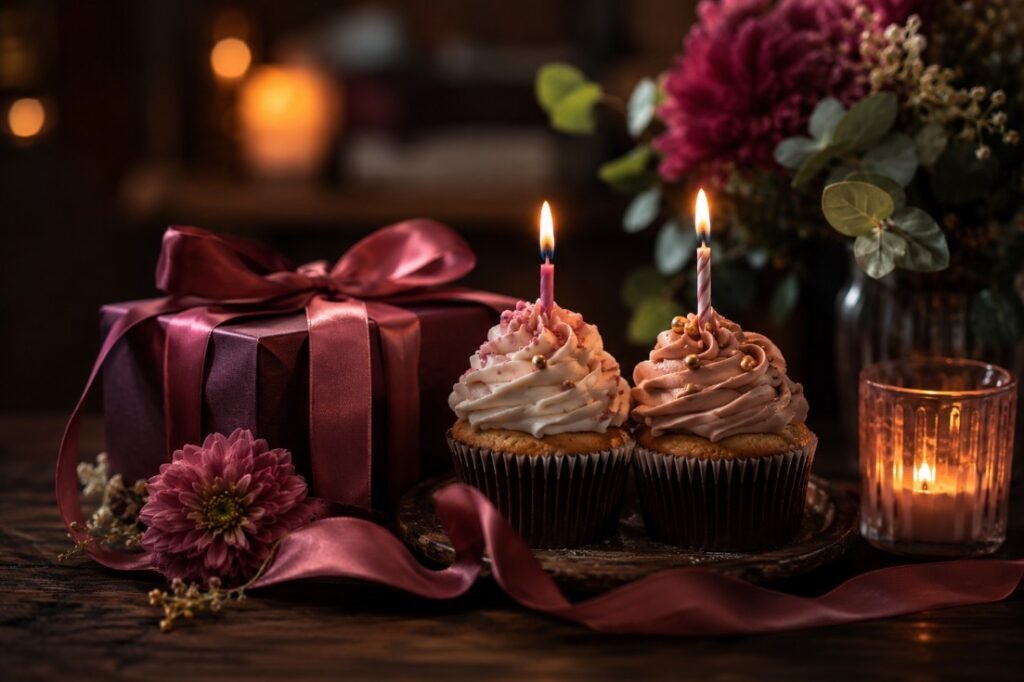 Elegant birthday cupcakes and gift for a sister’s birthday