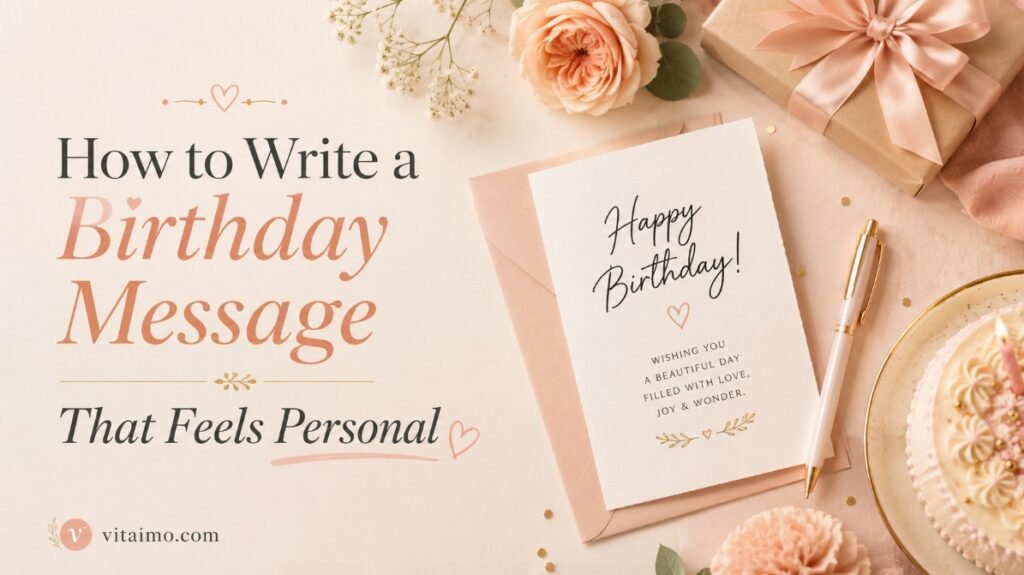 How to write a birthday message that feels personal with a handwritten birthday card, gift, flowers and cake