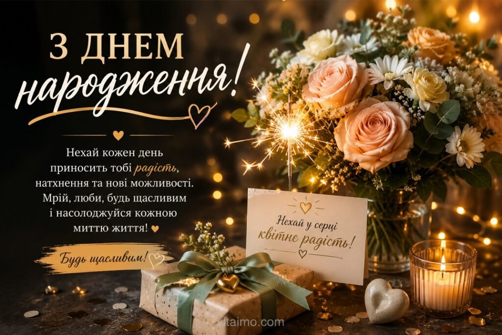 З днем народження: 500+ привітань, побажань і листівок українською 7 Листівка з днем народження українською з побажанням радості