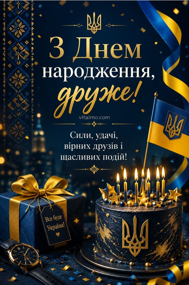 Патріотична листівка з днем народження другу українською