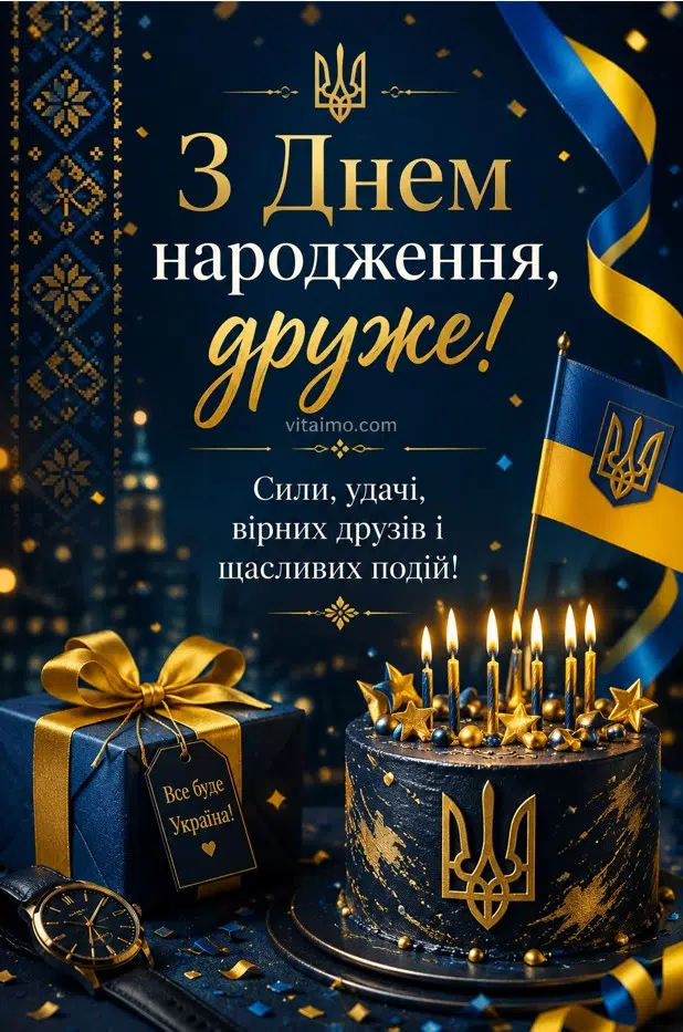 Патріотична листівка з днем народження другу українською