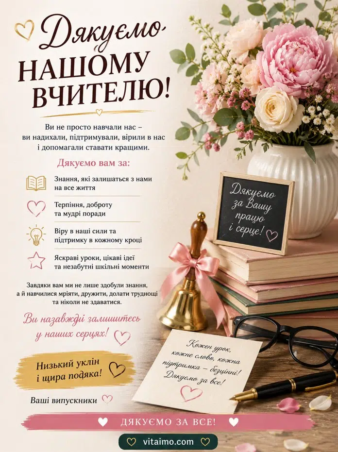 Подяка вчителю на випускний — листівка українською