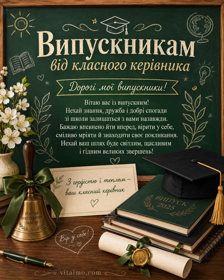 Привітання випускникам від класного керівника — листівка українською
