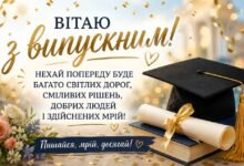 Привітання з випускним в прозі — святкова обкладинка з дипломом і випускною шапочкою