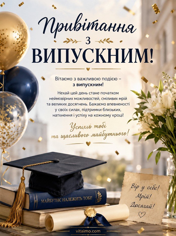 Привітання з випускним — святкова листівка українською