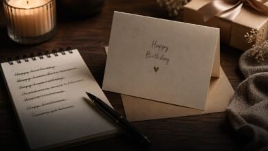 What Not to Write in a Birthday Card 1 Birthday card draft with crossed-out notes and a gift