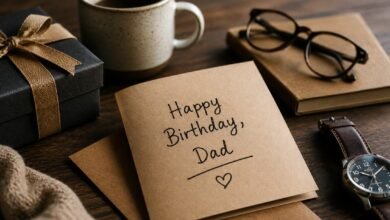 What to Write in a Birthday Card for Dad 9 Birthday card for dad with gift, coffee, watch, and glasses