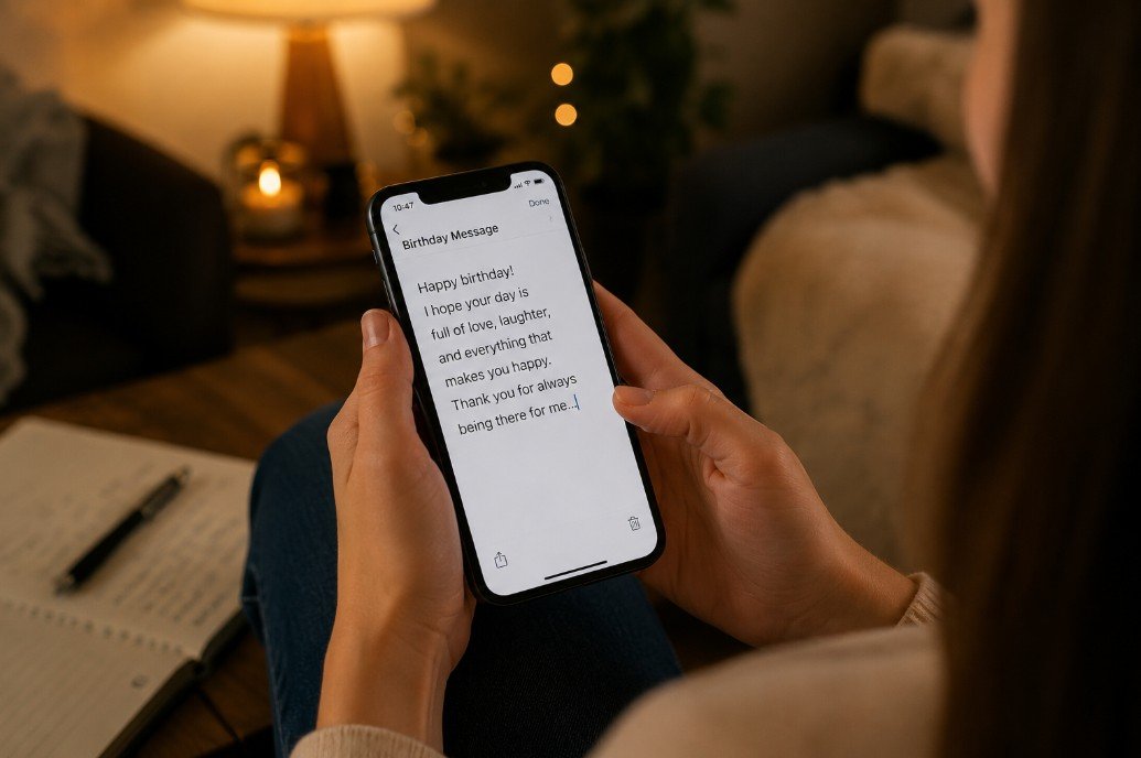 Writing a personal birthday message on a smartphone
