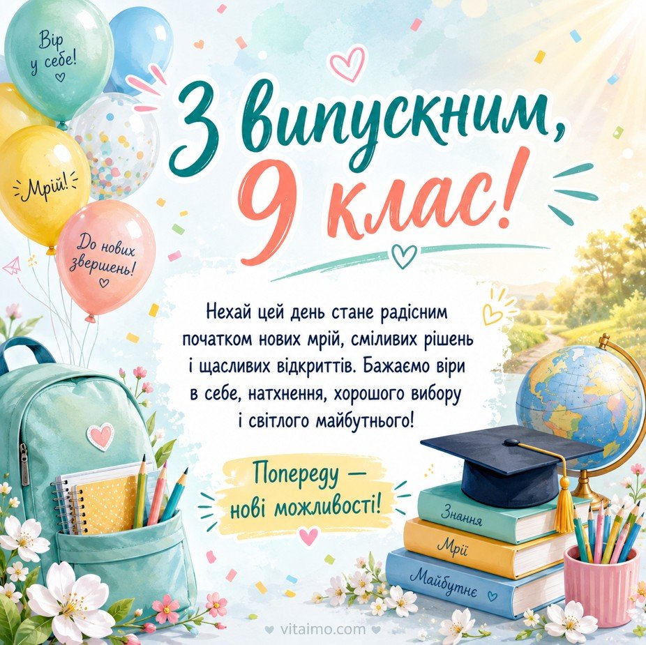 З випускним 9 клас — яскрава листівка українською