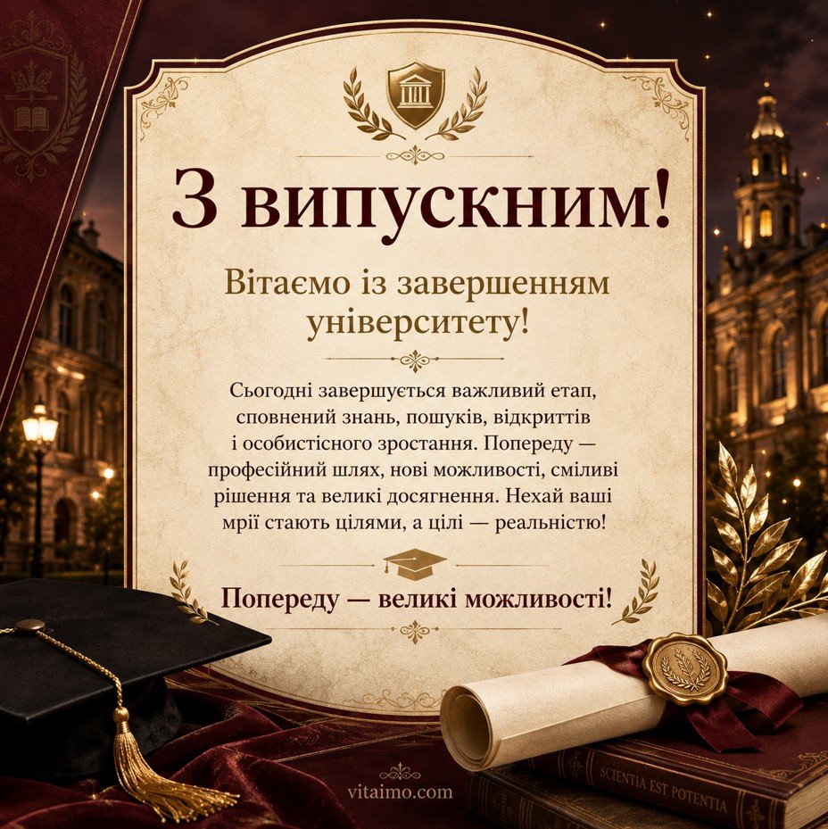 З випускним — привітання із завершенням університету українською
